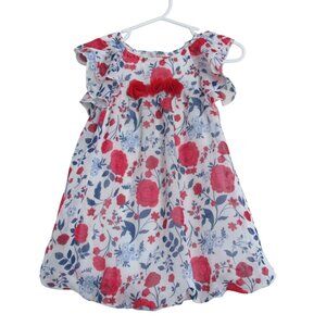Little Lass Sheer Romper Girls Size 18M Red White Blue Patriotic‎ Floral July 4